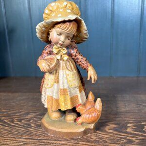 Vintage ANRI "Feeding the Chickens" Hand Carved Wood Figurine from Sarah Kay Art
